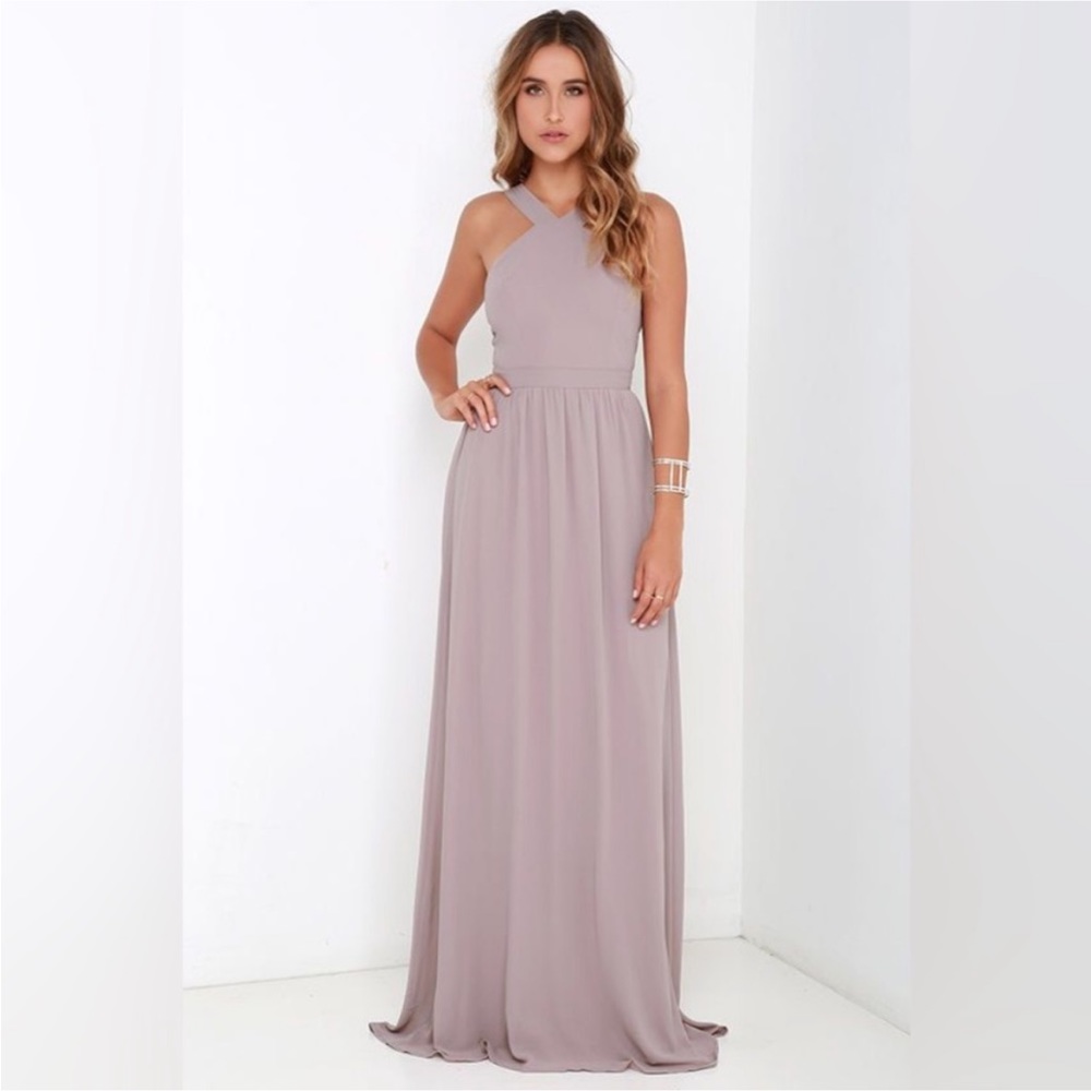 Lulus Air of Romance Taupe Halter Maxi Dress Bridesmaid Gown